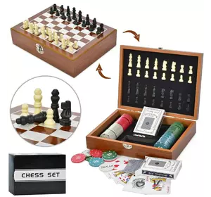 Настільна гра XQ12099 шахи, покер, 100 фішек(з номін-4 види,пласт.), 2 колоди карт, кор.,26-20-6,5см