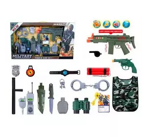Набір зі зброєю JS002A військ.,автомат,пістолет,жилет,палиця,ніж,наруч.,жетон,рація,муз.,світло,бат.