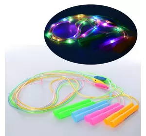Скакалка MS 3311 мотузка-кабель, ручка пластик, світло, бат.(таб.), 4 кольори, 220 см.