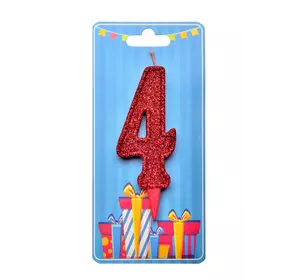 Свічка для торта  "Цифра 4" червона блиск