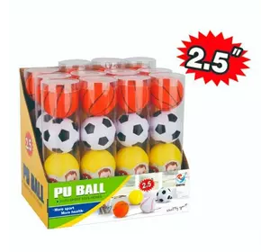 М'яч ZY116-1 фомовий, спортивний, набір 4шт., колба, 12шт. (4види) в диспл., 26,5-24,5-20см.