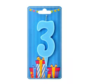 Свічка для торта  "Цифра 3" блакитна