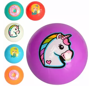 М'яч дитячий MS 2654 9 дюймів, малюнок, ПВХ, 60г, 3 види (русалка, єдиноріг, пончик), 6 кольорів.